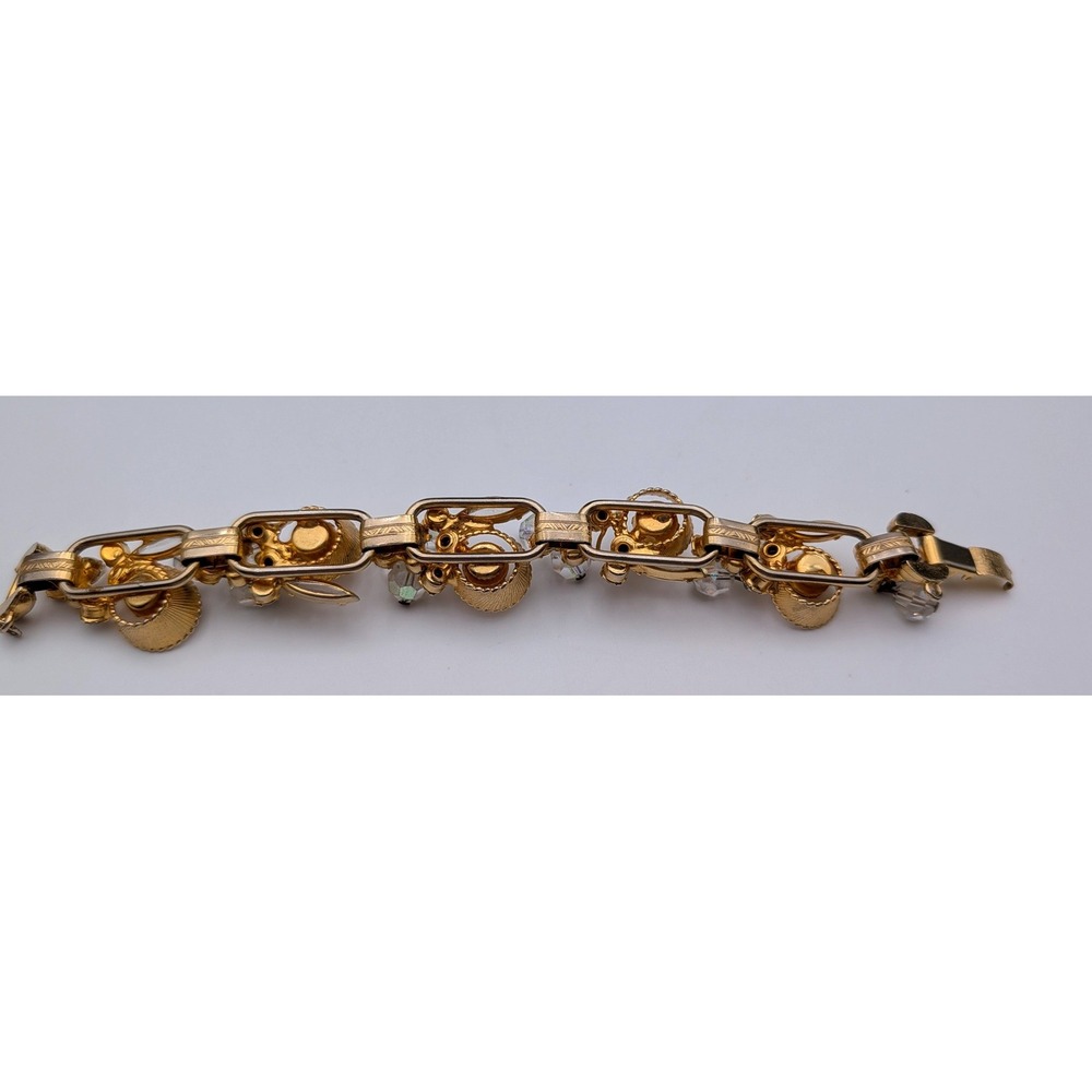 Vintage Gold Tone AB Crystal Rhinestone Link Bracelet Mid Century Glamour 7.75in - Picture 5 of 6